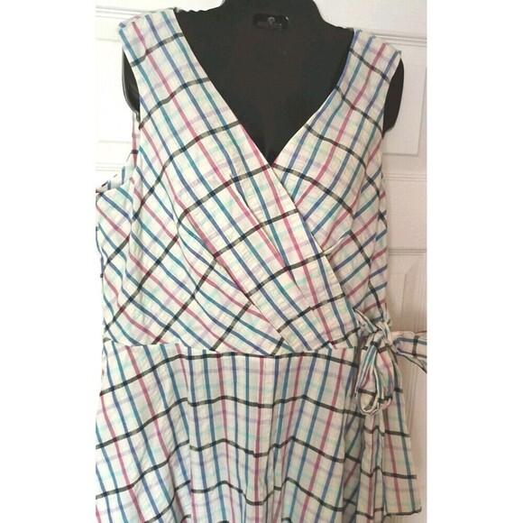 Chaps A Line Wrap Dress Size 14 Sleeveless Plaid Surplus Tie Waist Zippered New - Picture 8 of 9